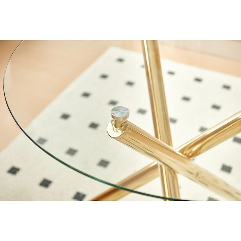 1+4, 5pieces dining set, Table metal leg Mid-century Dining Table for 4-6 people With Glass Table Top, Pedestal Dining Table