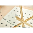 1+4, 5pieces dining set, Table metal leg Mid-century Dining Table for 4-6 people With Glass Table Top, Pedestal Dining Table