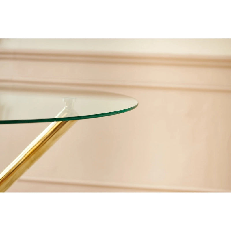 1+4, 5pieces dining set, Table metal leg Mid-century Dining Table for 4-6 people With Glass Table Top, Pedestal Dining Table