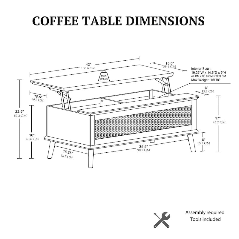 Chelsea Square Teagan Rattan Lift-Top Coffee Table with Storage - 42  x 17