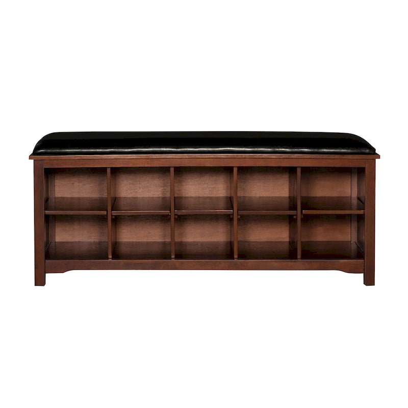 Upholstered Bench with Ten Storage Cubes - 45  - Brown