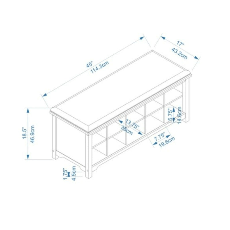 Upholstered Bench with Ten Storage Cubes - 45  - Brown