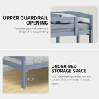 Modern Gray Solid Wood Twin Over Twin Bunk Bed with Ladder