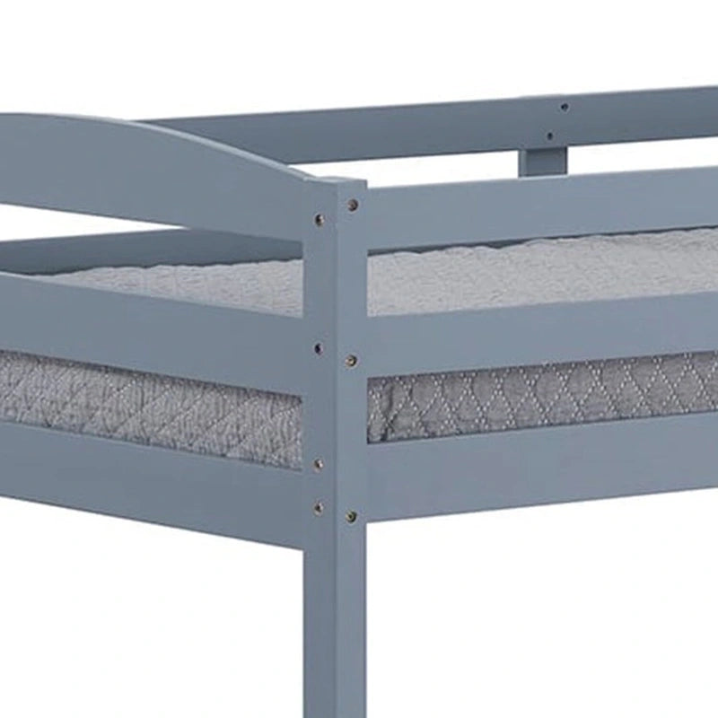 Modern Gray Solid Wood Twin Over Twin Bunk Bed with Ladder