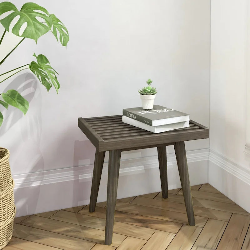 Plank and Beam Mid Century Modern Wood Square Bench