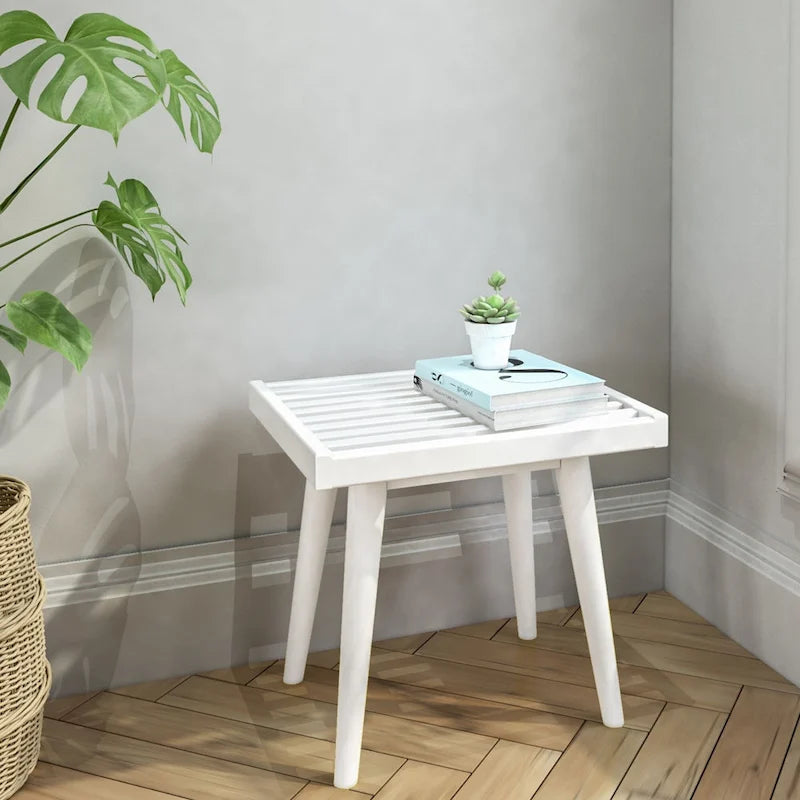 Plank and Beam Mid Century Modern Wood Square Bench