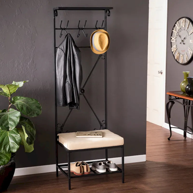 Bugleweed Black Metal Coat Rack Bench