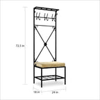 Bugleweed Black Metal Coat Rack Bench