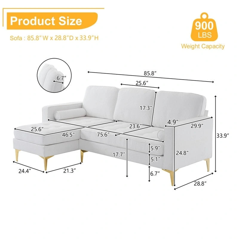 3-Seater Golden Tripod Legs Indoor Modular Sofa