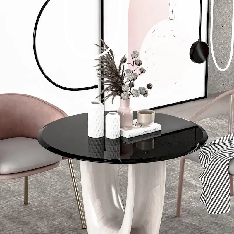 Inch Round Tempered Glass Table Top black Glass Thick Beveled Polished Edge