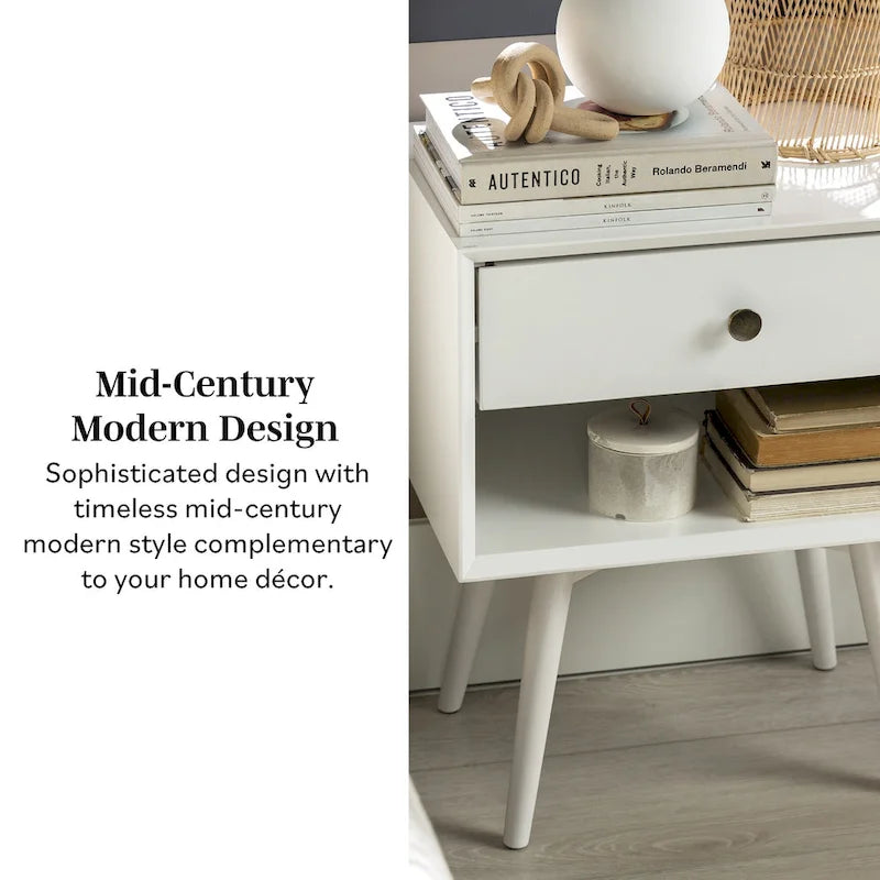 Middlebrook Mid-Century Solid Wood 1-Drawer, 1 Shelf Nightstand