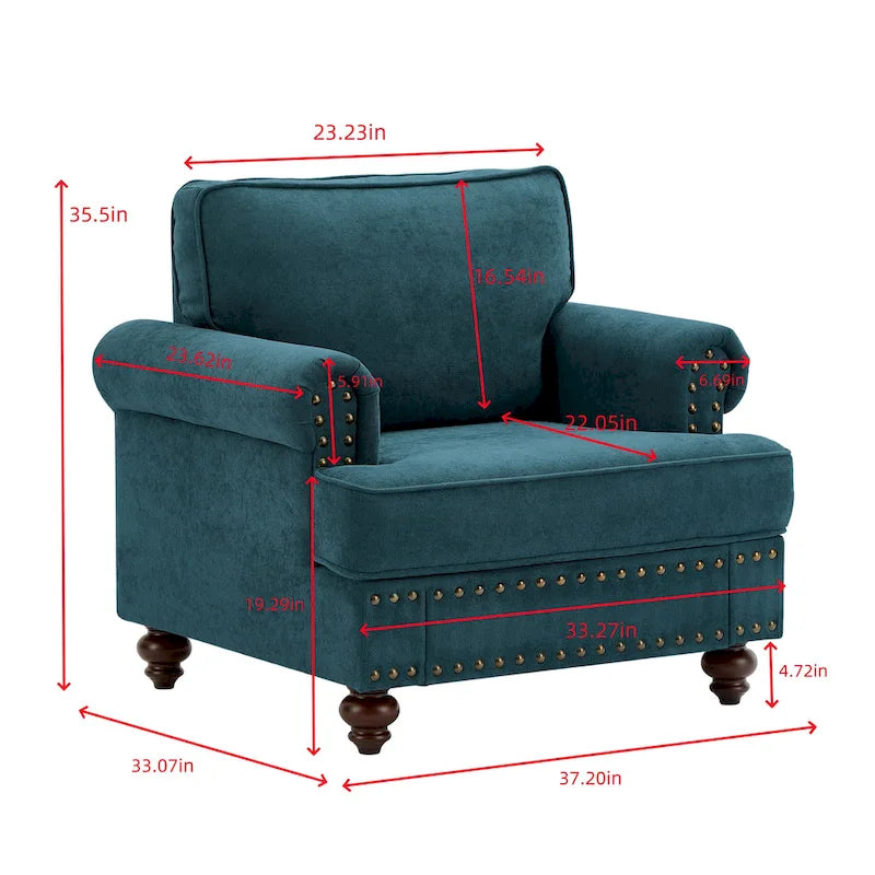 Modern Sofa Chair with Nailhead Rivet Trim - 33.07 x 37.20 x 35.43