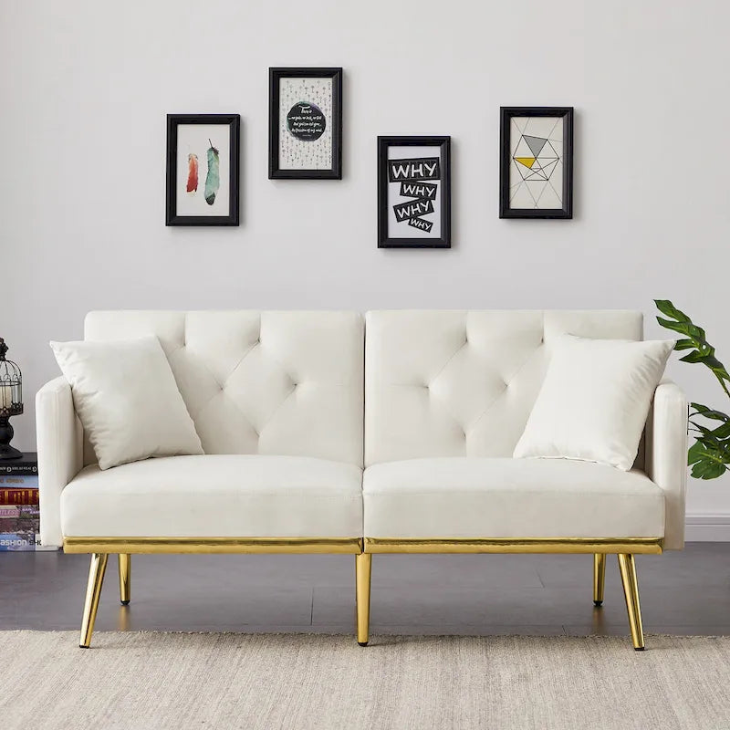 Cream White Velvet Sofa Bed - 31.49 x 59.00 x 29.52