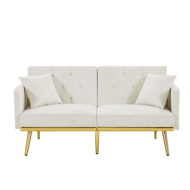 Cream White Velvet Sofa Bed - 31.49 x 59.00 x 29.52