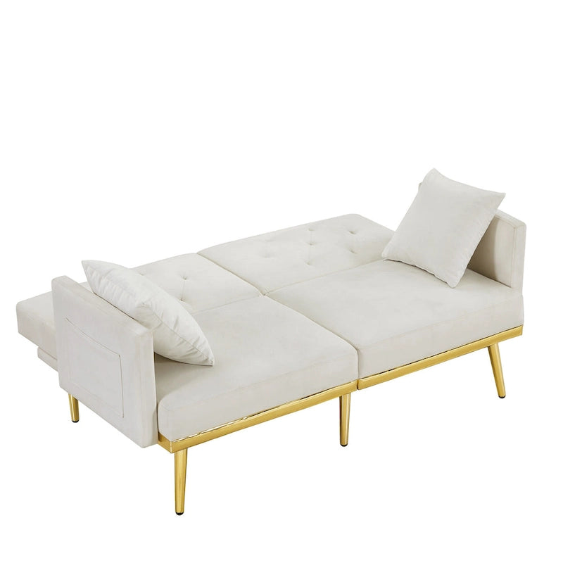 Cream White Velvet Sofa Bed - 31.49 x 59.00 x 29.52