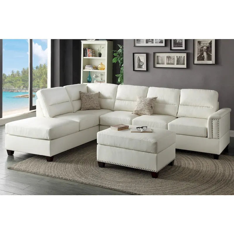 Bobkona Toffy Left or Right Hand Chaise Sectional with Ottoman Set