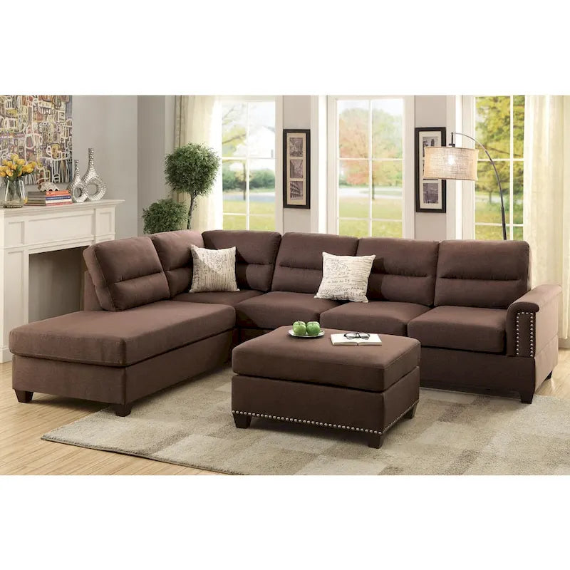 Bobkona Toffy Left or Right Hand Chaise Sectional with Ottoman Set