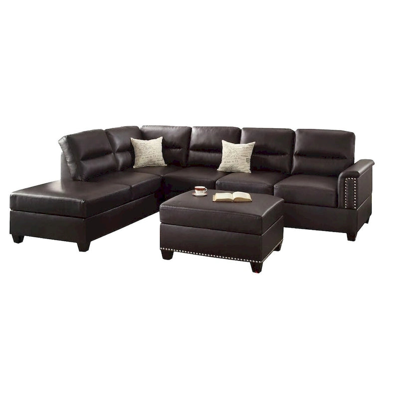 Bobkona Toffy Left or Right Hand Chaise Sectional with Ottoman Set