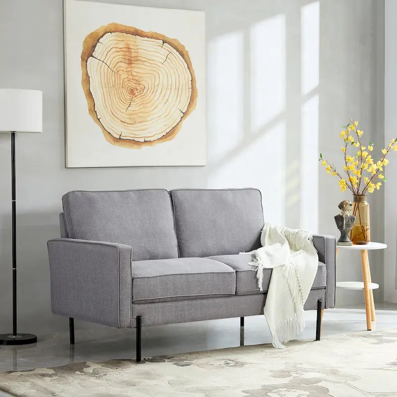 Snowhill 57 W Modern Linen Loveseat, 2-Seater, Matte Black Metal Legs