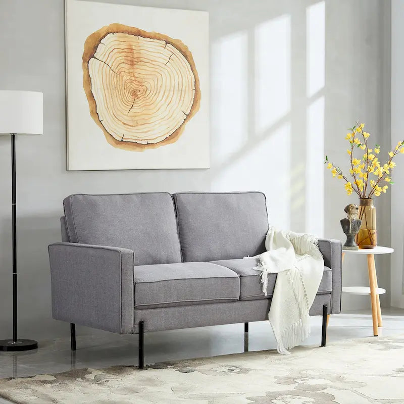 Snowhill 57 W Modern Linen Loveseat, 2-Seater, Matte Black Metal Legs