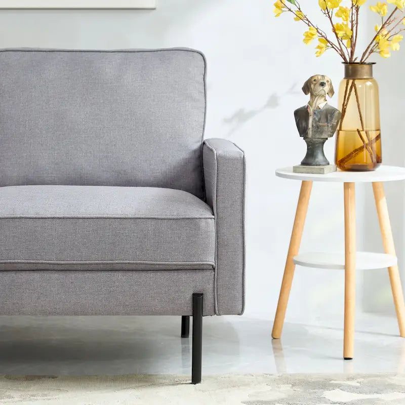 Snowhill 57 W Modern Linen Loveseat, 2-Seater, Matte Black Metal Legs