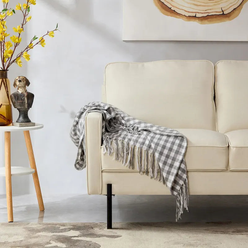 Snowhill 57 W Modern Linen Loveseat, 2-Seater, Matte Black Metal Legs