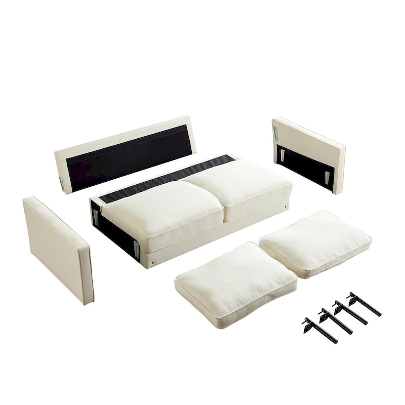 Snowhill 57 W Modern Linen Loveseat, 2-Seater, Matte Black Metal Legs