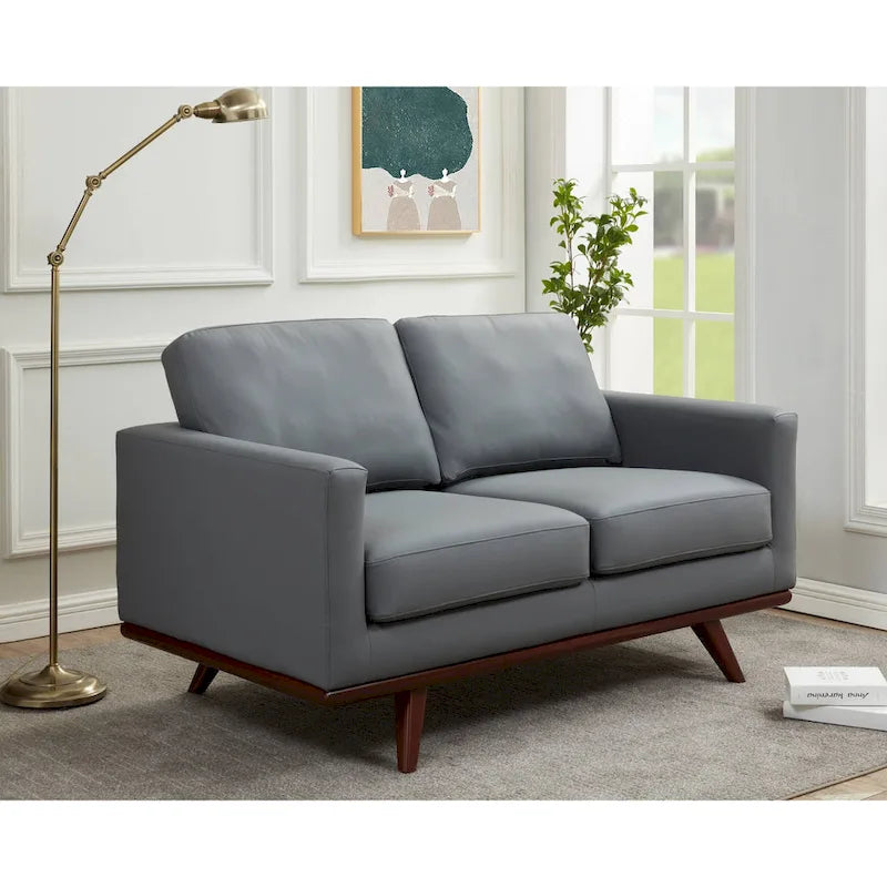 Chester Modern Leather Loveseat 2 Seater Sofa Couch With Birch Wood Base for Living Room Bedroom Garden Lounge - 58.27