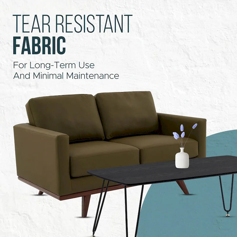 Chester Modern Leather Loveseat 2 Seater Sofa Couch With Birch Wood Base for Living Room Bedroom Garden Lounge - 58.27