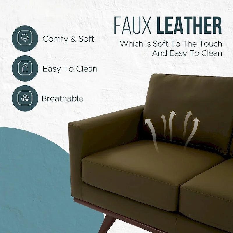 Chester Modern Leather Loveseat 2 Seater Sofa Couch With Birch Wood Base for Living Room Bedroom Garden Lounge - 58.27