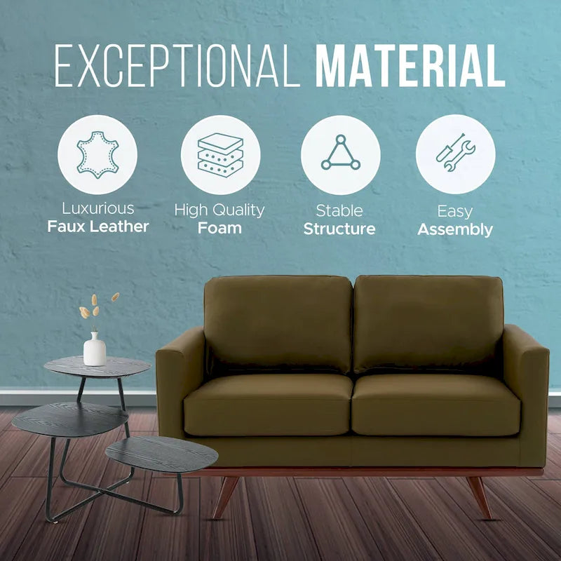 Chester Modern Leather Loveseat 2 Seater Sofa Couch With Birch Wood Base for Living Room Bedroom Garden Lounge - 58.27