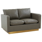 LeisureMod Nervo Modern Leather Loveseat With Gold Base & Cushions - 55.9