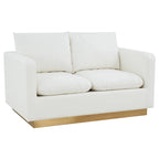 LeisureMod Nervo Modern Leather Loveseat With Gold Base & Cushions - 55.9