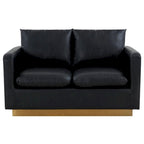 LeisureMod Nervo Modern Leather Loveseat With Gold Base & Cushions - 55.9