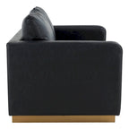 LeisureMod Nervo Modern Leather Loveseat With Gold Base & Cushions - 55.9
