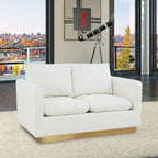 LeisureMod Nervo Modern Leather Loveseat With Gold Base & Cushions - 55.9