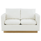 LeisureMod Nervo Modern Leather Loveseat With Gold Base & Cushions - 55.9