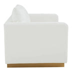 LeisureMod Nervo Modern Leather Loveseat With Gold Base & Cushions - 55.9