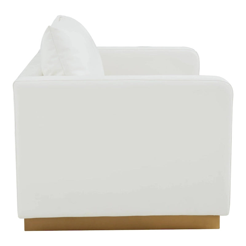 LeisureMod Nervo Modern Leather Loveseat With Gold Base & Cushions - 55.9