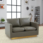 LeisureMod Nervo Modern Leather Loveseat With Gold Base & Cushions - 55.9