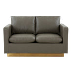 LeisureMod Nervo Modern Leather Loveseat With Gold Base & Cushions - 55.9