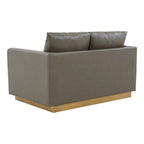 LeisureMod Nervo Modern Leather Loveseat With Gold Base & Cushions - 55.9