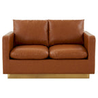 LeisureMod Nervo Modern Leather Loveseat With Gold Base & Cushions - 55.9