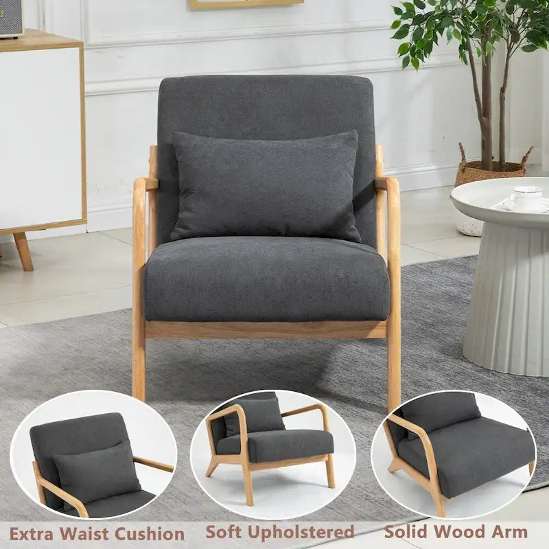 Mid-Century Velvet Upholstered Accent Chair Armchair w/Waist Cushion