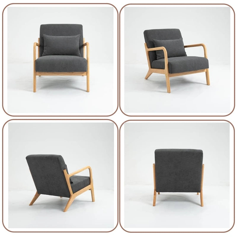 Mid-Century Velvet Upholstered Accent Chair Armchair w/Waist Cushion