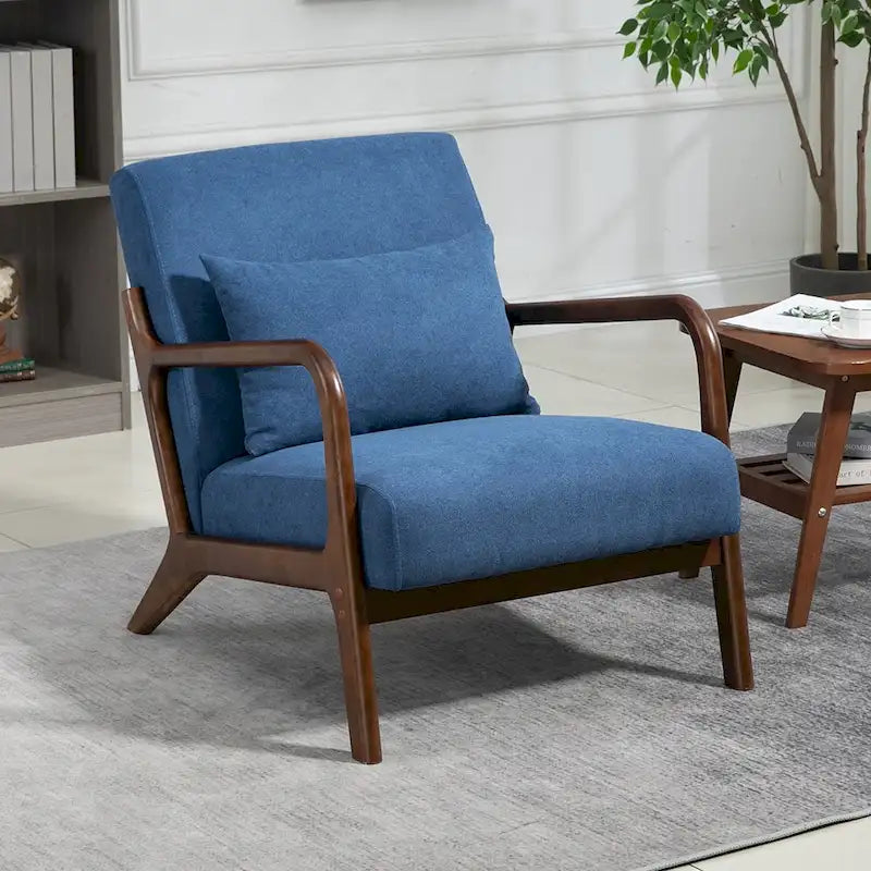 Mid-Century Velvet Upholstered Accent Chair Armchair w/Waist Cushion