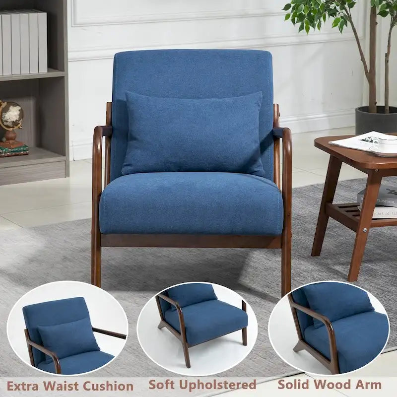 Mid-Century Velvet Upholstered Accent Chair Armchair w/Waist Cushion