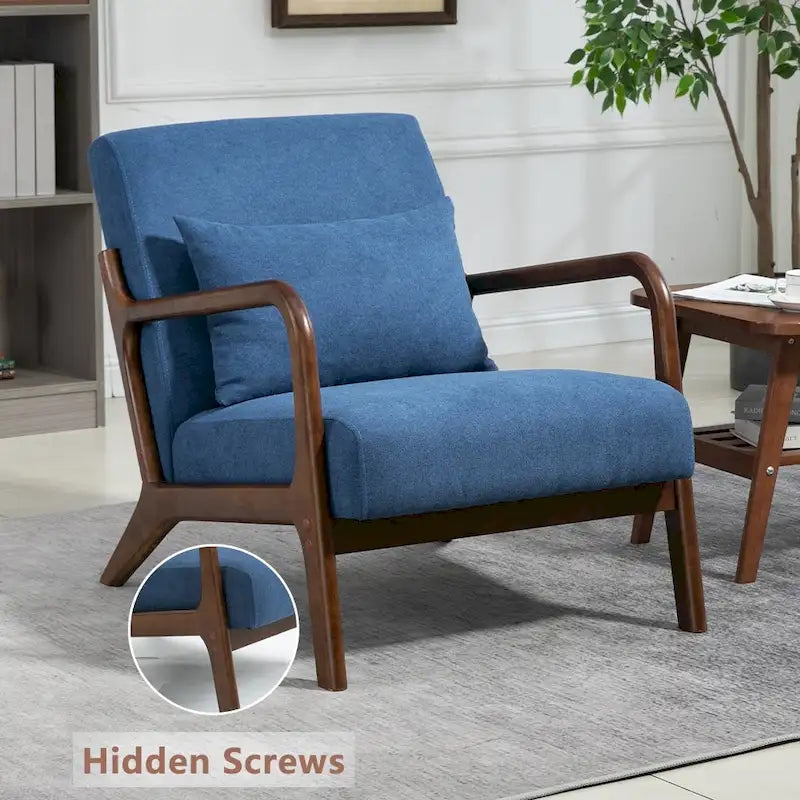 Mid-Century Velvet Upholstered Accent Chair Armchair w/Waist Cushion