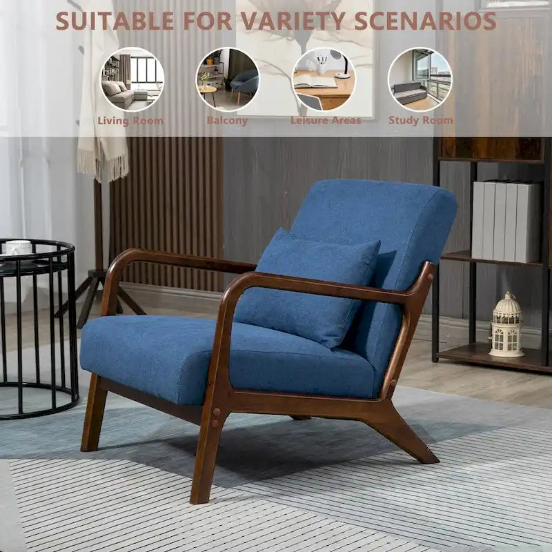 Mid-Century Velvet Upholstered Accent Chair Armchair w/Waist Cushion