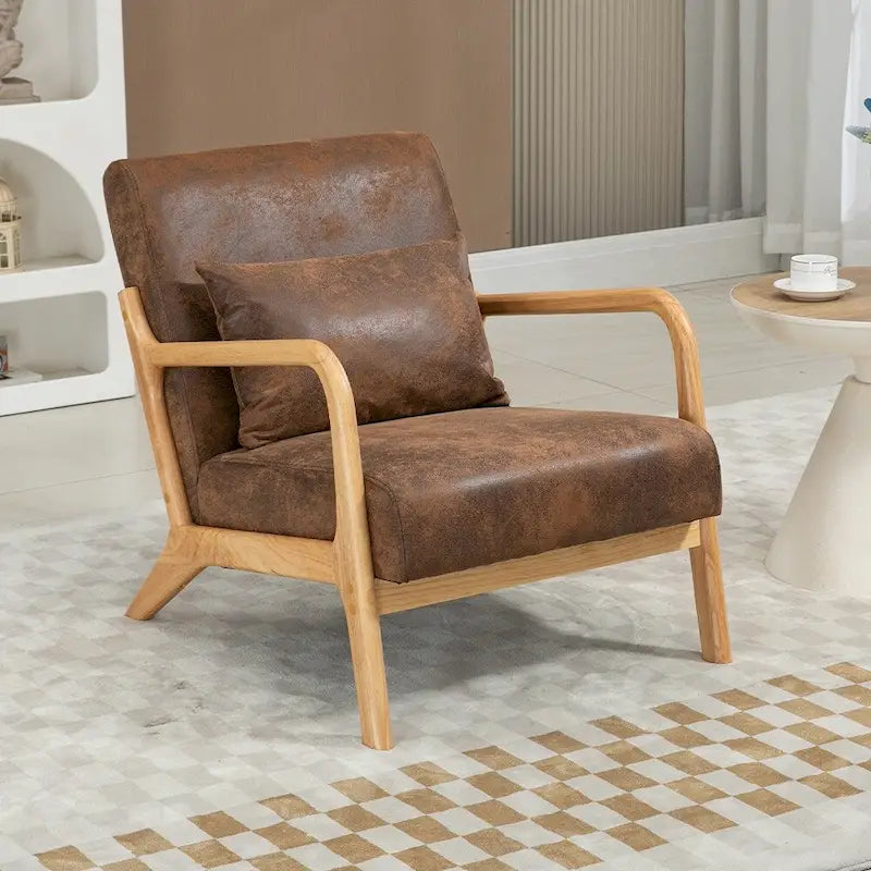 Mid-Century Velvet Upholstered Accent Chair Armchair w/Waist Cushion